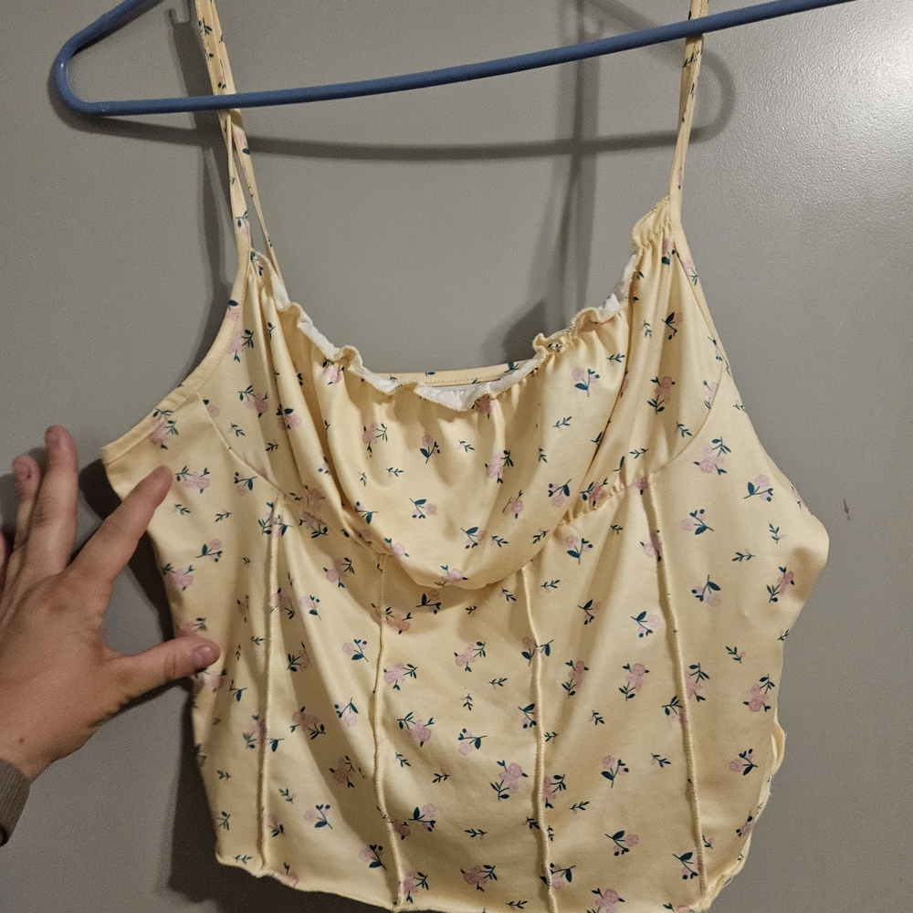 SHEIN Cream Ruched Crop Camisole Top
